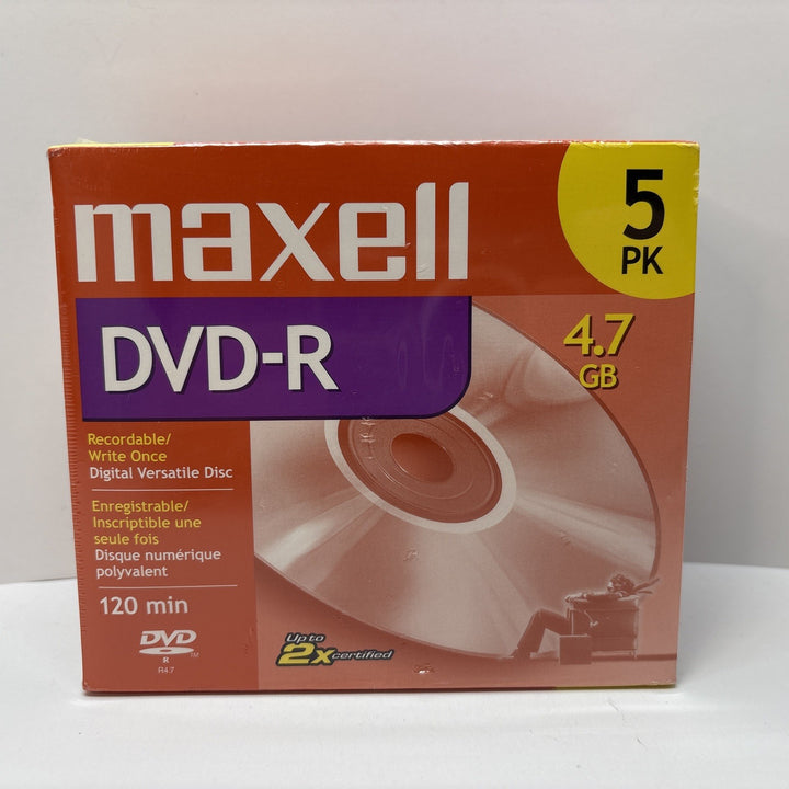 Maxell DVD-R 5 pk 4.7 gb 120 min 2X Discontinued Blank Recordable Disc