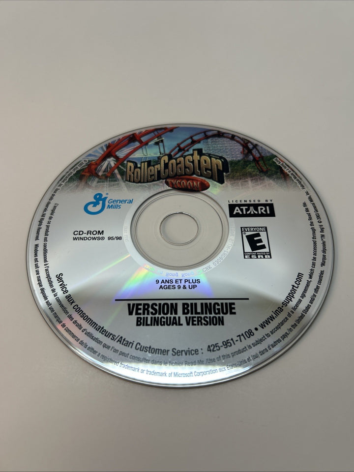 RollerCoaster Tycoon General Mills Cereal Box CD-Rom PC Computer Atari Game