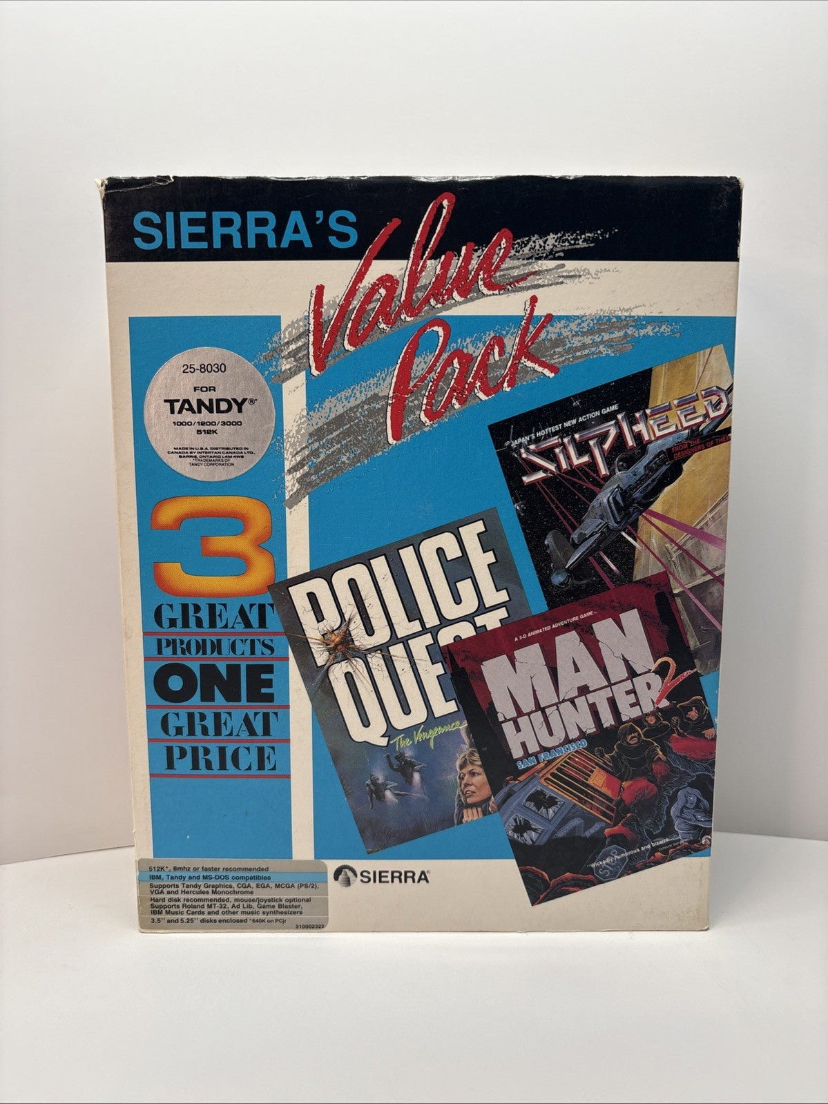 Sierra Value Pack (1989) Big Box PC - Police Quest 2, Man Hunter 2, Silpheed