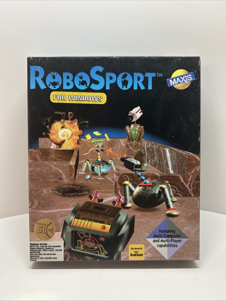 Robosport by Maxis 5.25, 3.5 Floppy Game Big Box (PC 1991) COMPLETE