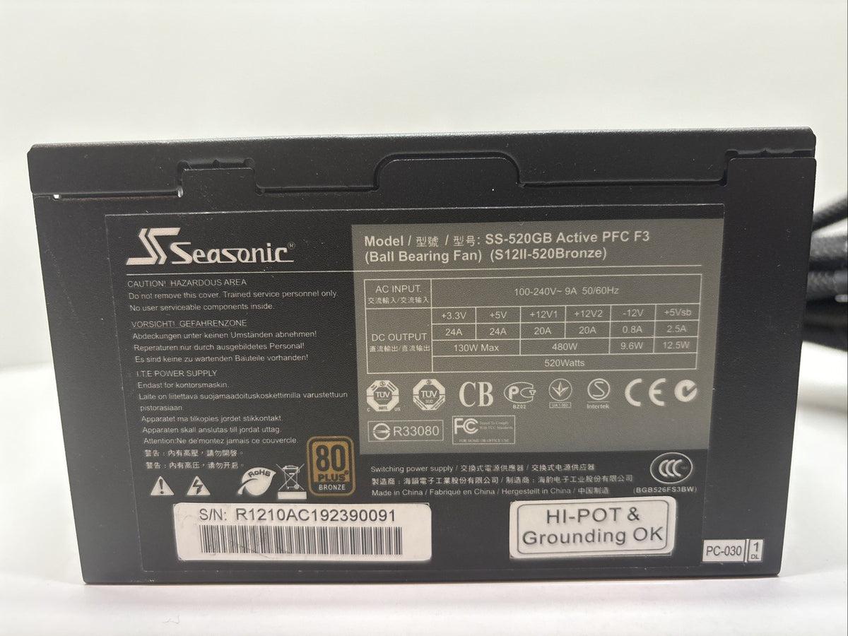 Seasonic S12II-520 Bronze 520W ATX Power Supply PSU SS-520GB Tested