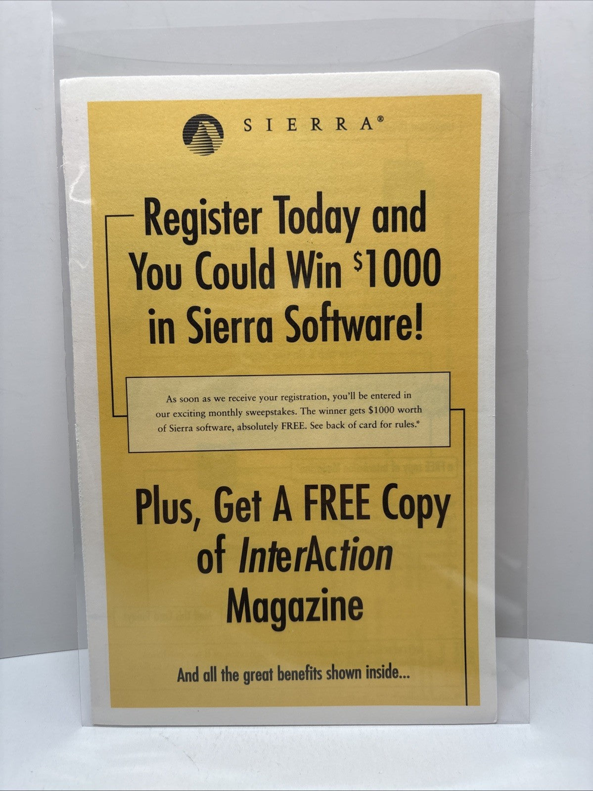Sierra Product Registration Information and Reply Card (1996)