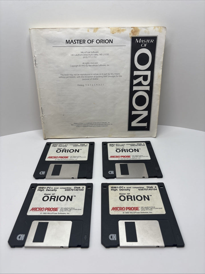 Master Of Orion (1993) PC Game 3.5" Inch Floppy Disks - With Damaged Manual
