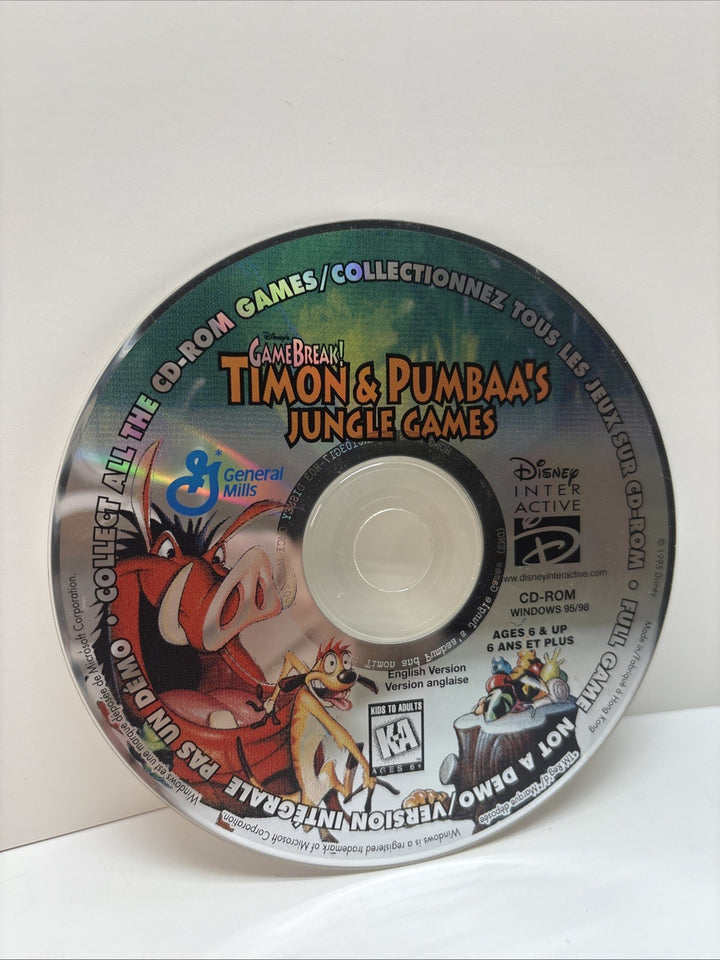 Timon & Pumbaa’s Jungle Games General Mills CD-Rom DISC ONLY