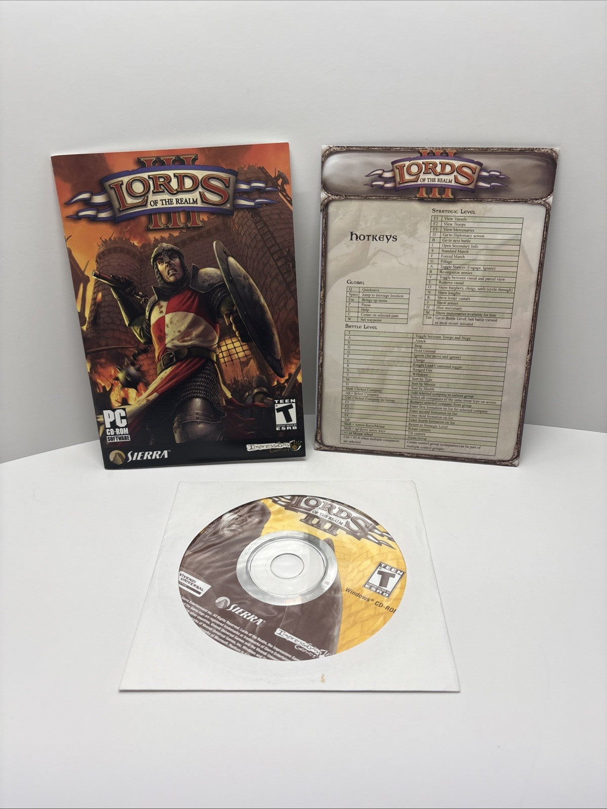 Lords Of The Realm 3 III (PC CD-ROM)  Disc, Manual & Hotkeys Insert