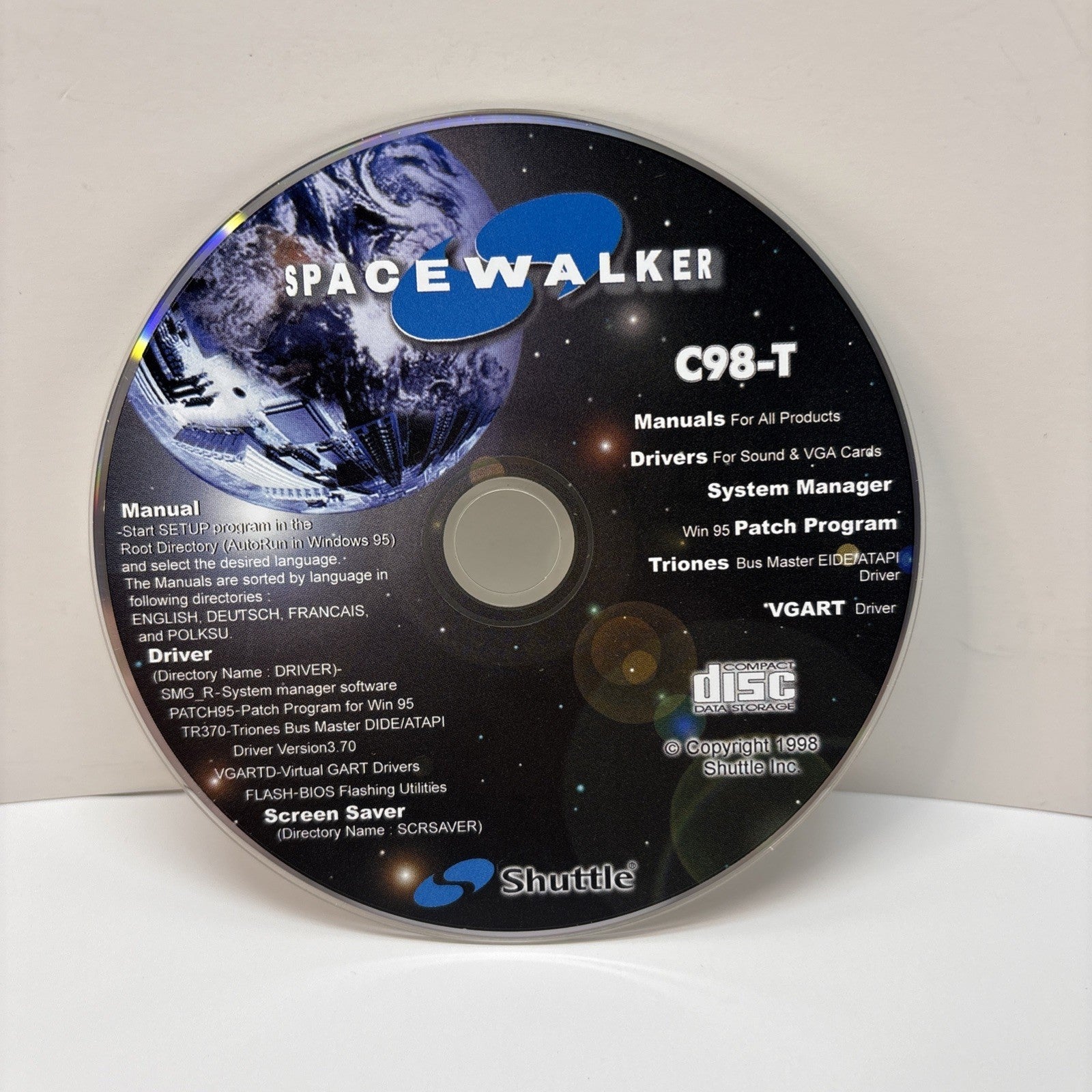 Spacewalker M98 Drivers and Manuals CD, System Manager Shuttle Inc