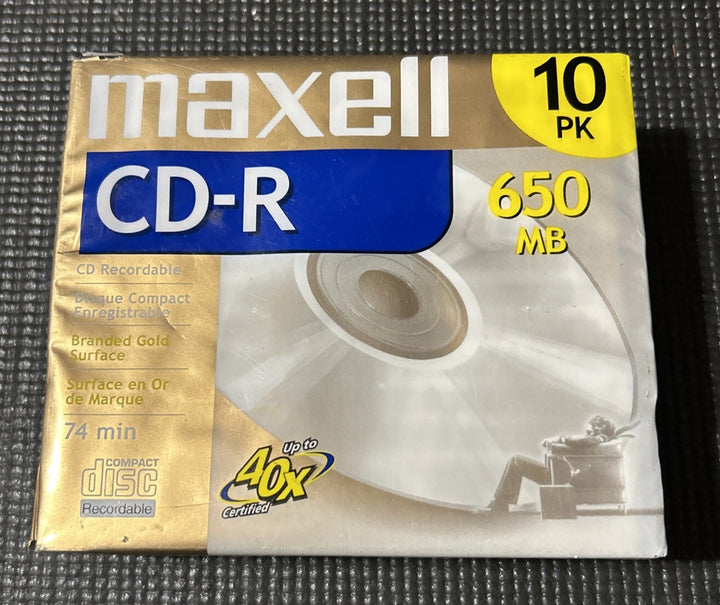 Maxell CD-R 650MB 74min 10 Pack Branded Gold Surface 12x cert | Factory Sealed