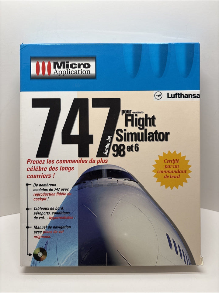 747 Jumbo Jet For Microsoft Flight Simulator (PC, 1997) Big Box - French