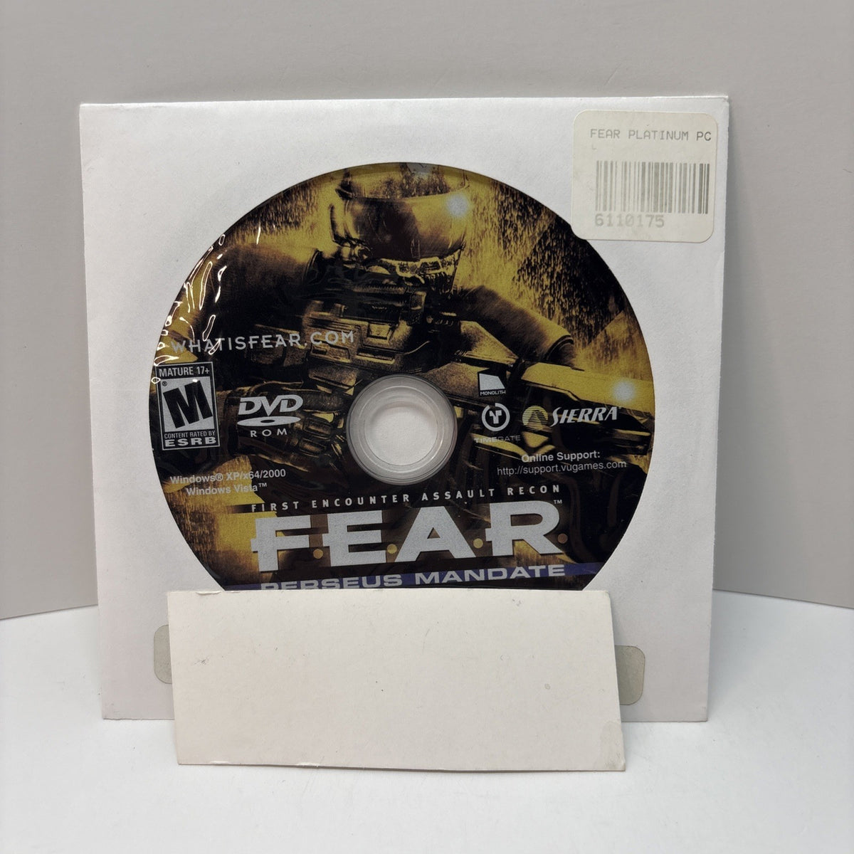 F.E.A.R.: Perseus Mandate (PC CD, 2007) Disc Only Good Condition