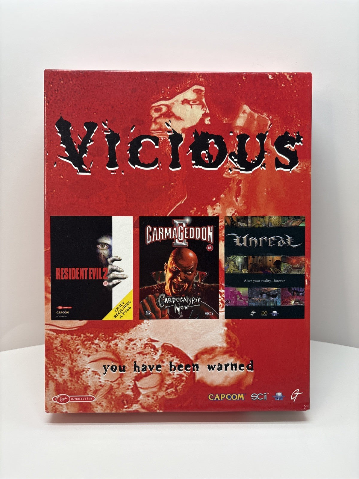 Vicious Big Box PC Game Resident Evil 2, Carmageddon II, Unreal Capcom CD-Rom