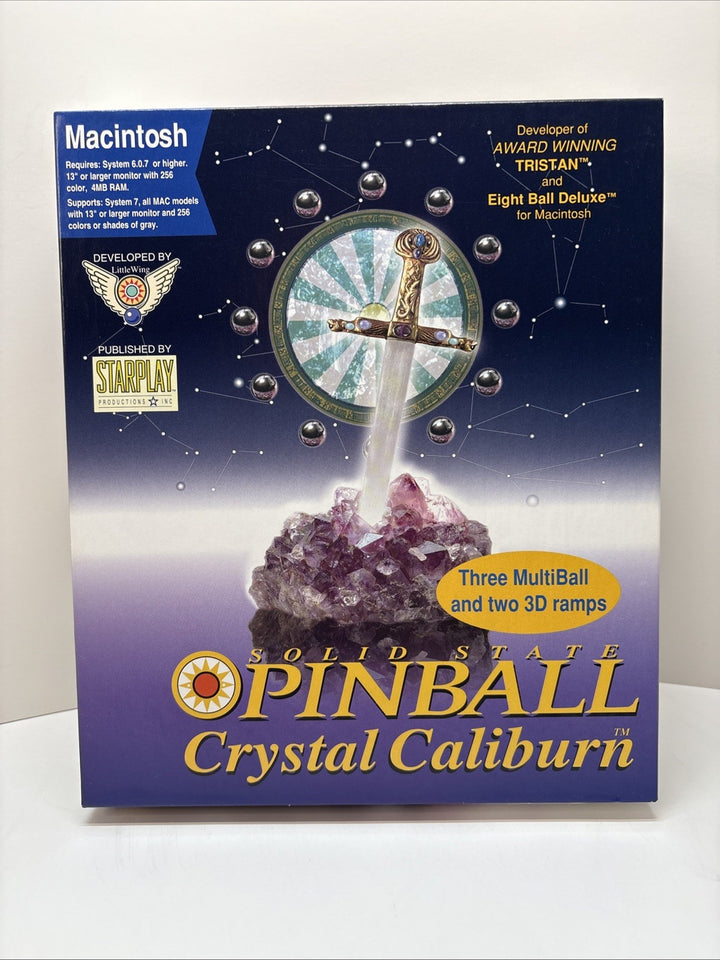 Crystal Caliburn Pinball (Macintosh, 1993) Big Box – Complete w/ Disk & Manuals