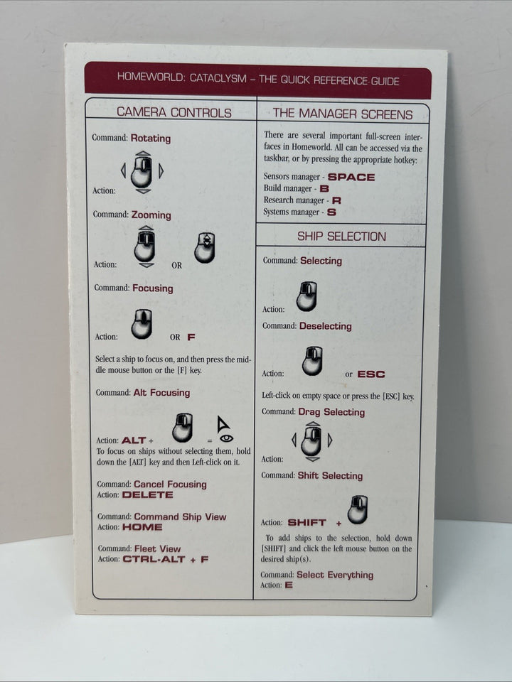 Homeworld: Cataclysm (PC, 2000) Quick Reference Guide Insert Only