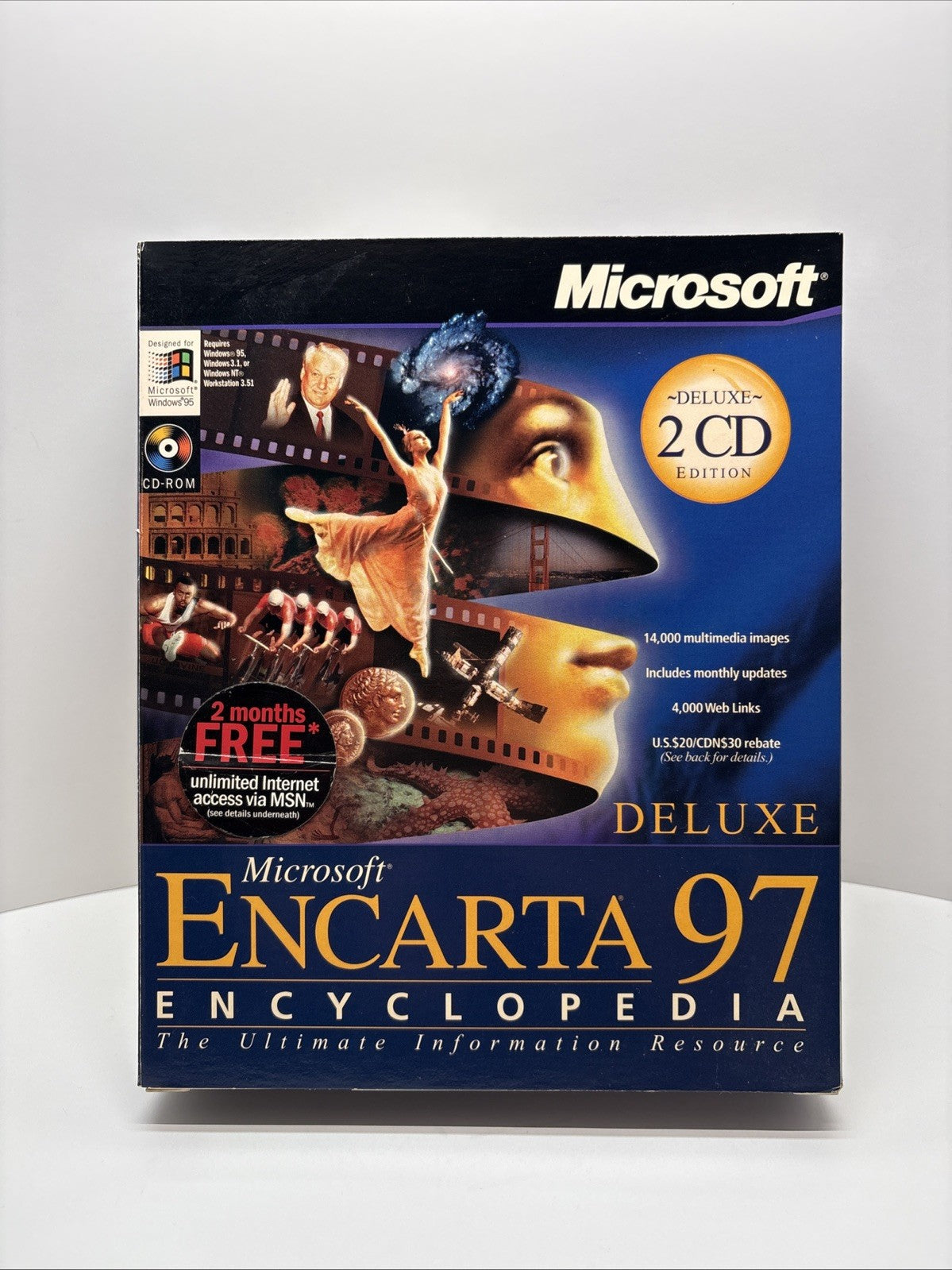Microsoft Encarta 97 Encyclopedia Deluxe Windows 95 Software - Box & Manual Only