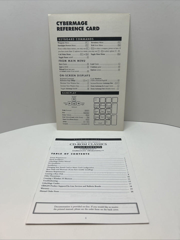 CyberMage: Darklight Awakening (PC, 1995) Classics - Ref Card & Read Me Only