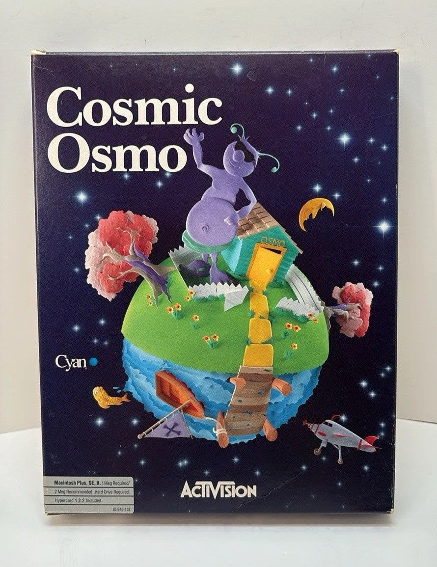 Cosmic Osmo (1989) Big Box - Macintosh - Floppies, CD, Manual -Holographic Cover