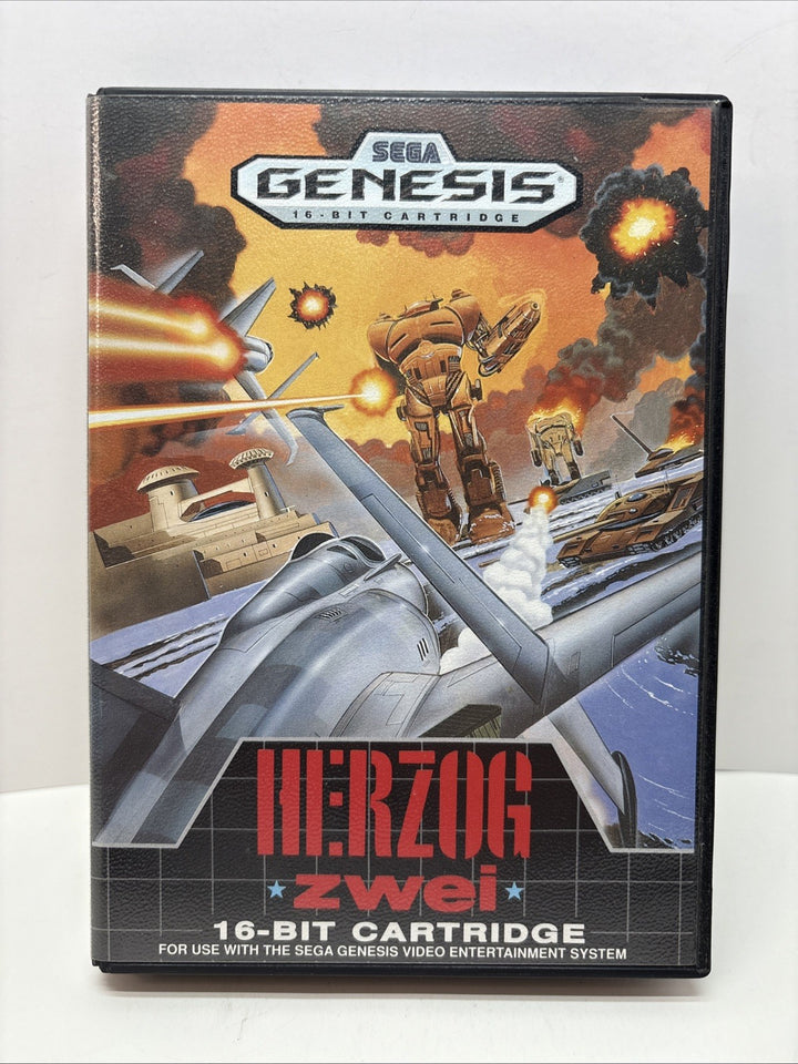 Herzog Zwei (Sega Genesis, 1989) Complete In Box Authentic Tested!