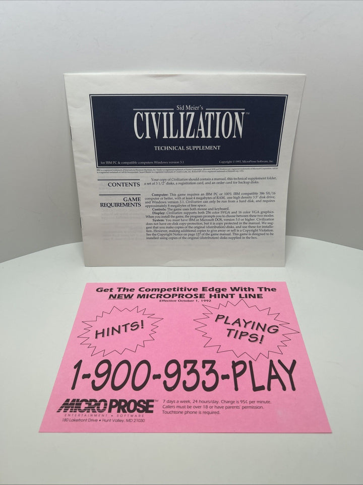 Sid Meier's Civilization 1994 video game Technical Supplement And Inserts