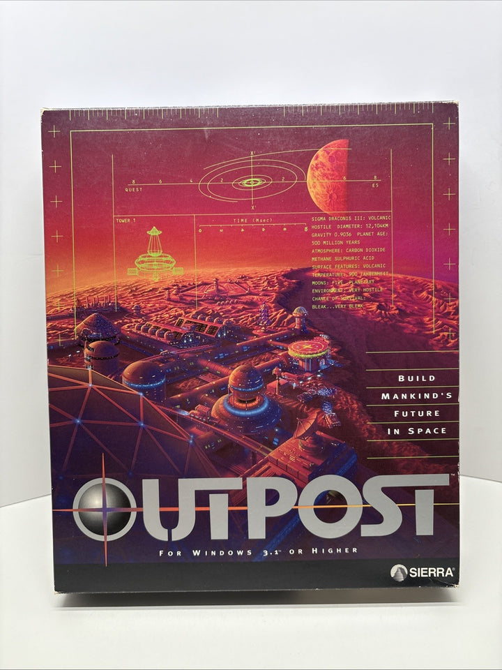 Outpost (1994) Big Box PC Game Multimedia CD-ROM Build Mankind In Space