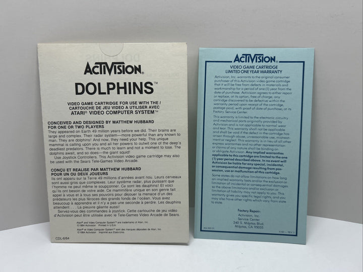 Atari 2600 Dolphins Inserts ONLY by Activision - No Game
