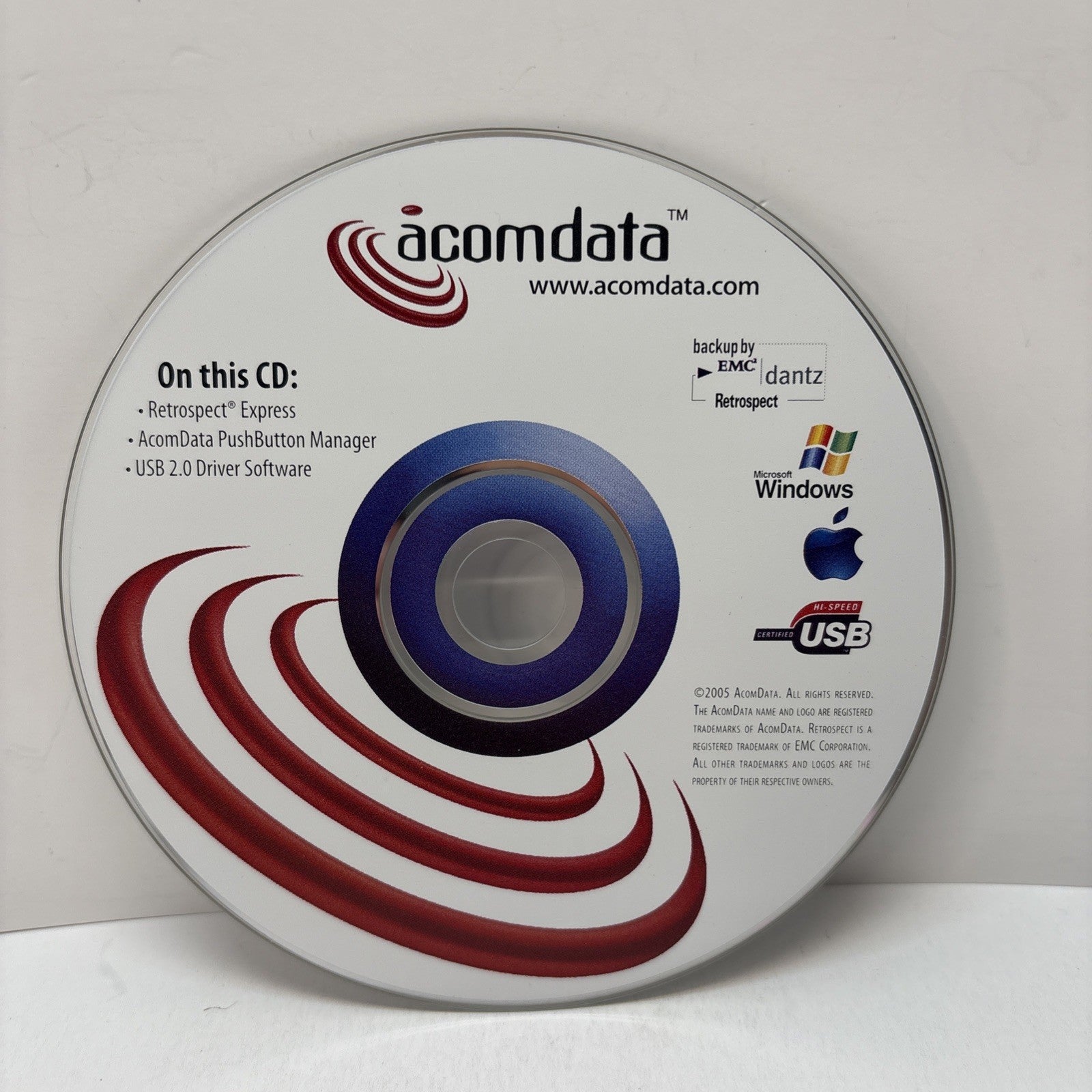 Acomdata Retrospect - Pushbutton - USB 2.0 Driver  - CD Disc 2005