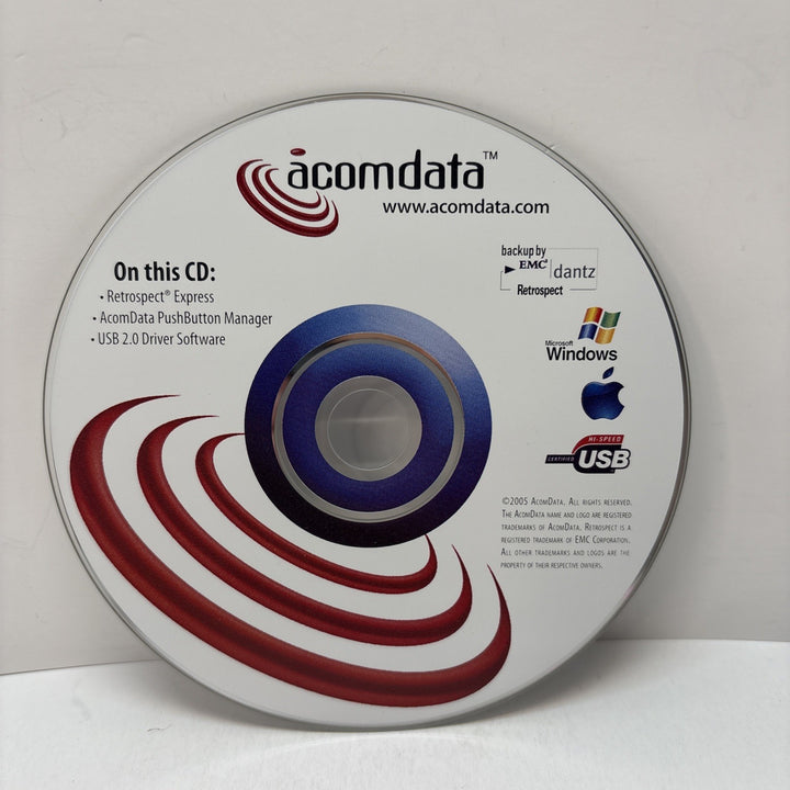 Acomdata Retrospect - Pushbutton - USB 2.0 Driver  - CD Disc 2005
