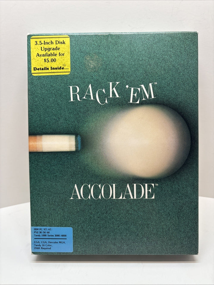 Rack Em Accolade IBM PC Tandy Floppy Disk Game Complete In Box CIB