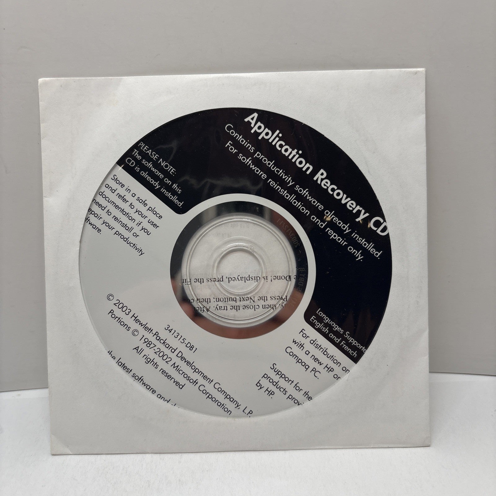 HP Application Recovery CD 2003 Software Reinstallation & Repair 341315-DB1 New